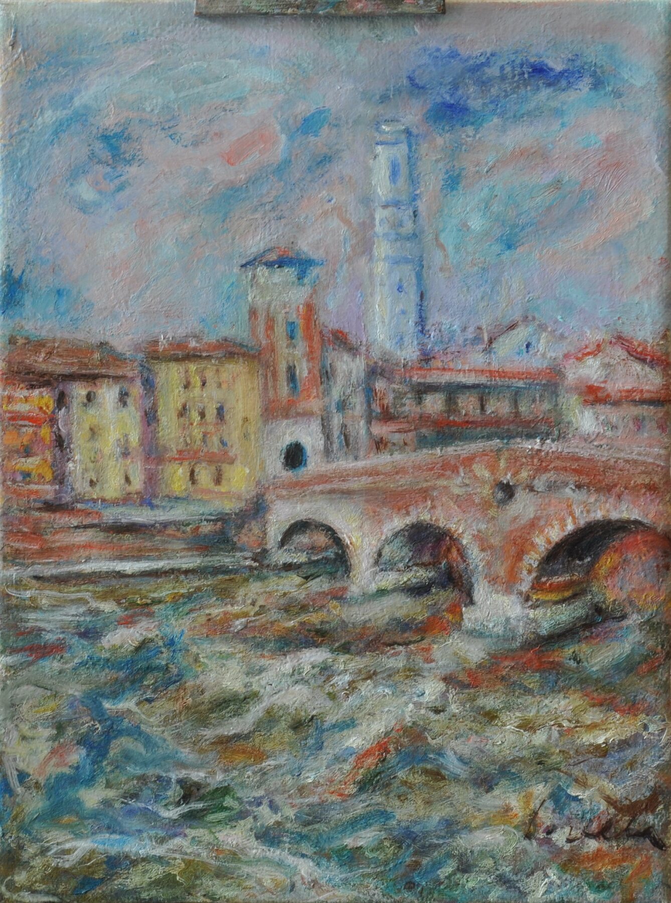Ponte Pietra e il Duomo di Verona, dipinto del Maestro Aldo Dorella